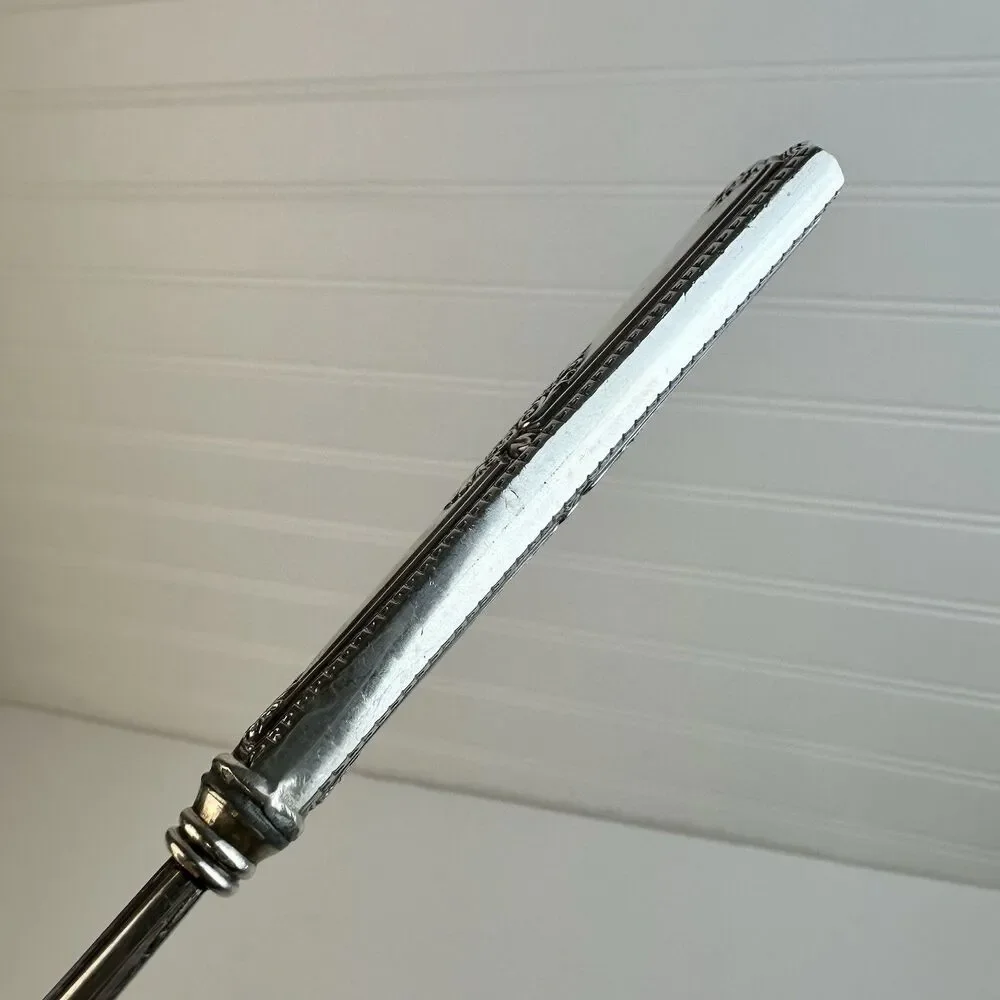 Elegant Sterling Silver Handle Cold Meat Serving Fancy Silverplate Fork 9.25”